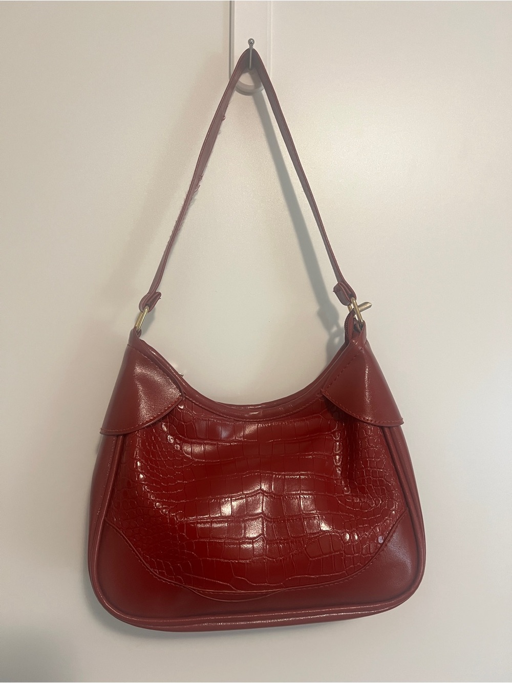 Lily Morgan Croc-Embossed Crescent Hobo Shoulder Bags – Set of 2 (Brown & Red) - Picture 9 of 14